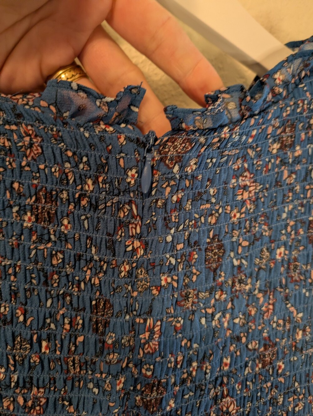 dip Blue Floral Smocked High-Neck Midi Dress - Picture 4 of 8